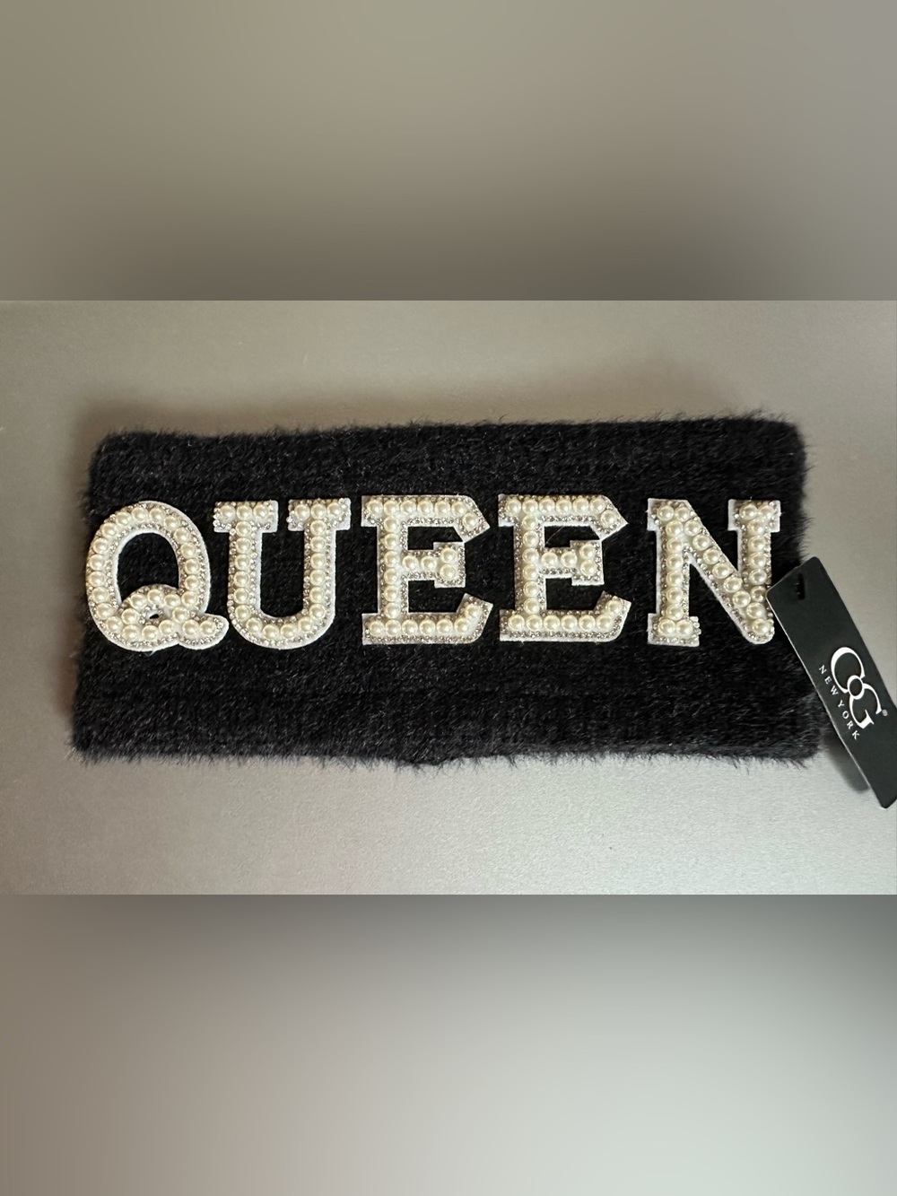 👑 Winter-wear Embellished "QUEEN" Black Rhinestone Headband